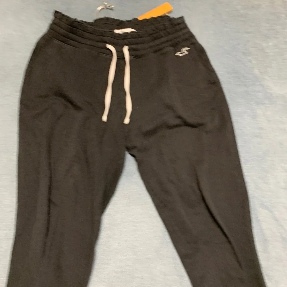 Hollister Joggers Sweatpants Mens Medium Black Tapered Drawstring Logo Athletic